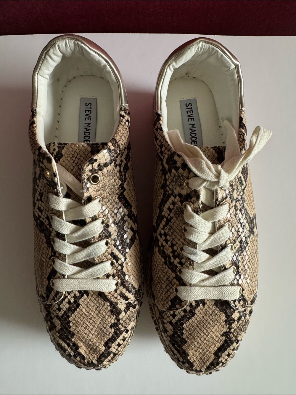 Steve Madden Women’s Snake-Print Espadrille Sneakers, Heels 2” inches